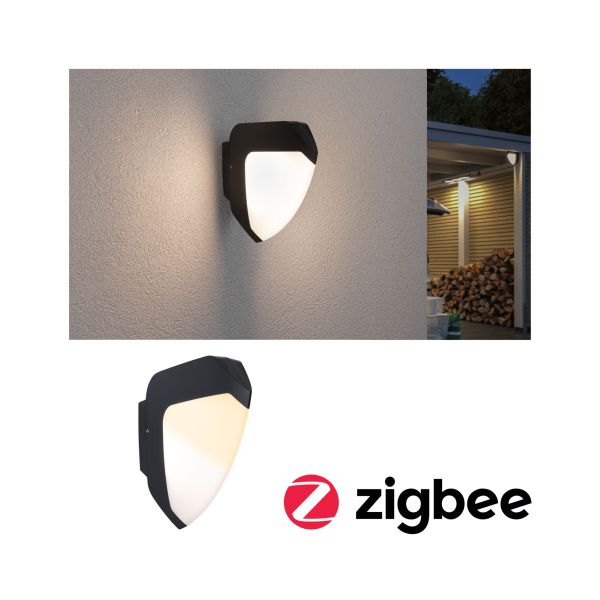 Paulmann 945.16 LED Außenwandleuchte Smart Home Zigbee 3.0 Ikosea insektenfreundlich IP44 50x203mm Tunable Warm 4,4W 350lm 230V Anthrazit Kunststoff