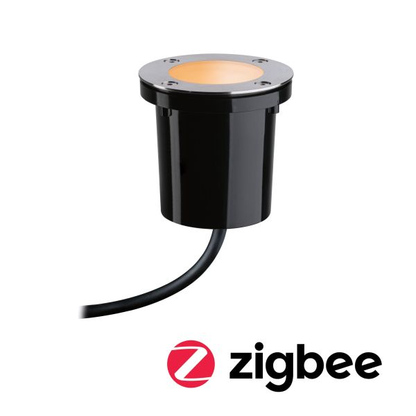 Paulmann 945.88 Plug & Shine LED Bodeneinbauleuchte Smart Home Zigbee Goldlicht Einzelspot Insektenfreundlich IP65 Tunable Warm 4,6W Schwarz/Edelstahl