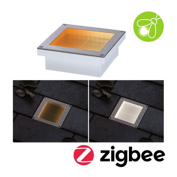 Paulmann 945.95 LED Bodeneinbauleuchte Smart Home Zigbee 3.0 Brick insektenfreundlich IP67 eckig 100x100mm Tunable Warm 1W 18lm 230V Edelstahl Edelstahl