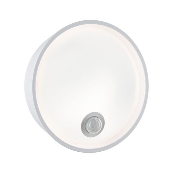 Paulmann 946.99 LED Außenwandleuchte Platomo Bewegungsmelder seewasserresistent IP44 rund 180mm 3000K 14,5W 1200lm 230V Weiß Kunststoff