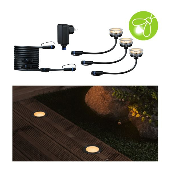 Paulmann 947.22 Plug & Shine LED Bodeneinbauleuchte Floor Basisset Insektenfreundlich IP67 2200K 3x2W 21VA Silber