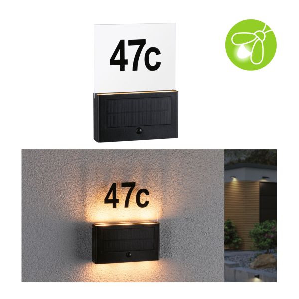 Paulmann 947.25 Solar LED Hausnummernleuchte Neda Bewegungsmelder insektenfreundlich IP44 2200K 18lm Anthrazit