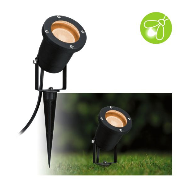 Paulmann 947.31 LED Gartenstrahler Goldlicht insektenfreundlich IP65 rund 92mm 2200K 4,3W 320lm 230V 38-38° Schwarz Metall
