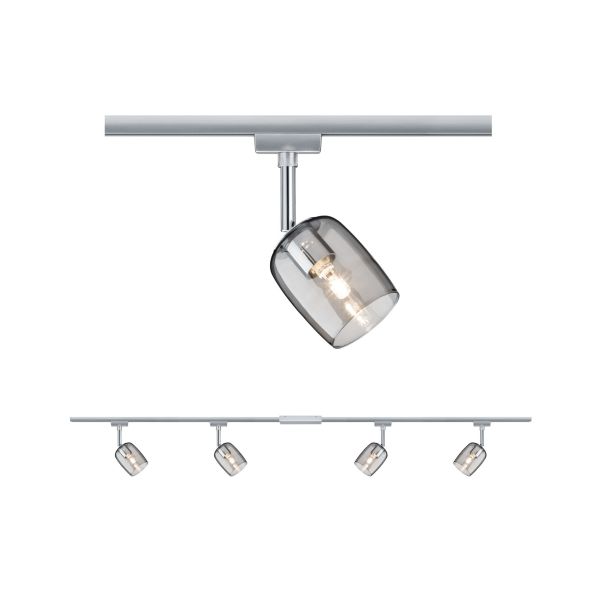 Paulmann 968.99 URail Schienenspot Blossom Basisset G9 max. 4x10W dimmbar 230V Chrom matt#Chrom#Rauchglas