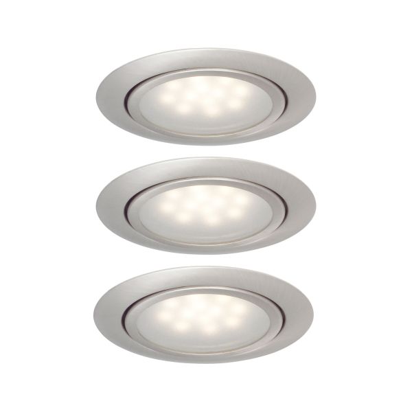 Paulmann 998.12 LED Möbeleinbauleuchten Micro Line 3 Stück rund 66mm 3x1W 3x34lm 230/12V 2700K Eisen gebürstet