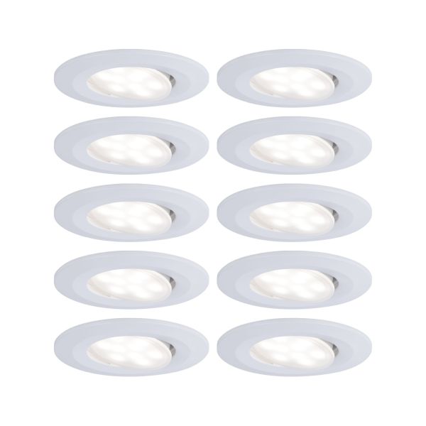 Paulmann 999.22 LED Einbauleuchte Calla Basisset schwenkbar IP65 rund 90mm 30° 10x6W 10x530lm 230V 4000K Weiß matt