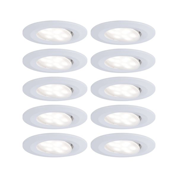 Paulmann 999.22 LED Einbauleuchte Calla Basisset schwenkbarar IP65 rund 90mm 30° 10x6W 10x530lm 230V 4000K Weiß matt