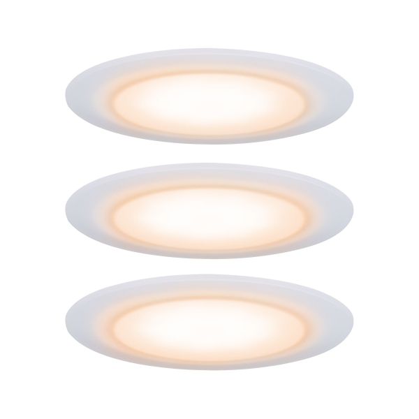 Paulmann 999.42 Premium LED Einbauleuchte Dim to Warm Suon Basisset IP44 rund 90mm 3x5W 3x450lm 230V dimmbar Dim to warm Satin#Weiß