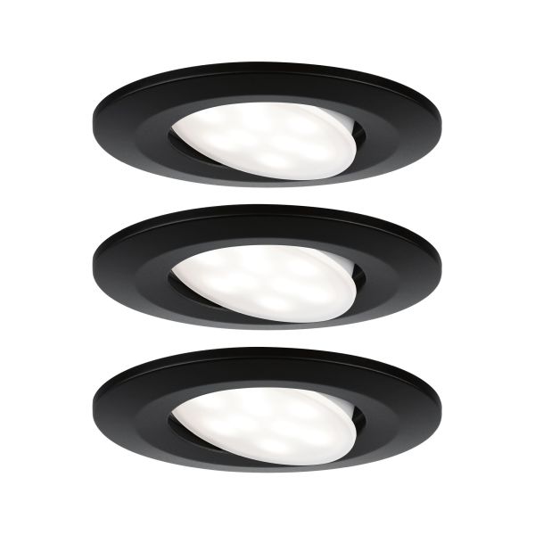 Paulmann 999.91 LED Einbauleuchte Calla Basisset schwenkbarar IP65 rund 90mm 3x6W 3x530lm 230V 4000K Schwarz matt