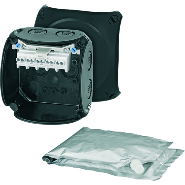 Hensel WP 0202 B Kabelabzweigkasten 1,5-2,5 qmm, 3phasig, 4 qmm 1phasig, 5polig, schwarz