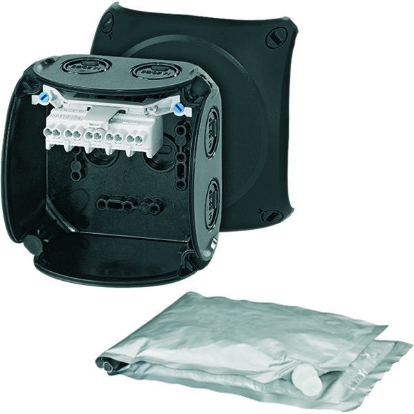 Hensel WP 0402 B Kabelabzweigkasten 1,5-2,5 qmm, 3phasig, 4 qmm 1phasig, 5polig, schwarz