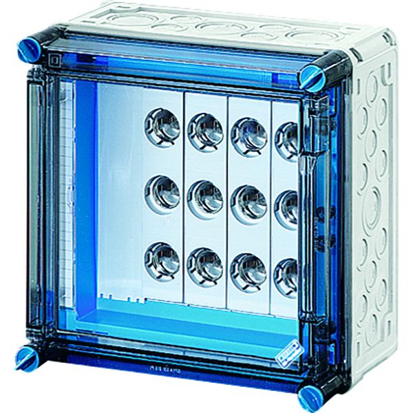 Hensel Mi 3221 Mi-Sicherungsgehäuse, 4x3x25A, DII, E27 a. Sammelsch.400A, 5polig, Scharnierd.