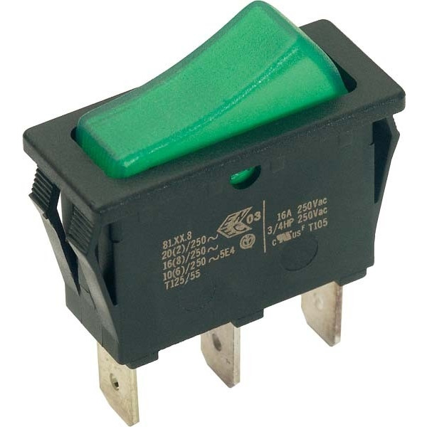 Bachmann 924.114 Einbau-Wippenschalter schwarz/grün 16(8)A 250V 1-polig
