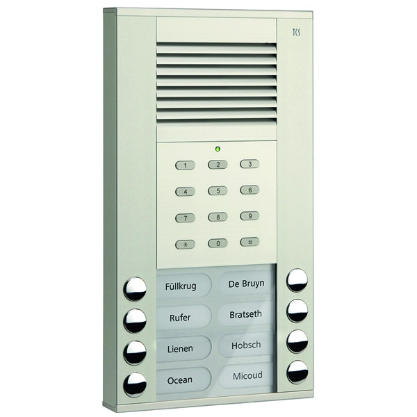 TCS ASE51080-0010 Audio Außenstation Serie ASE 8 Klingeltasten (rechts-/linksbündig) mit integriertem Codeschloss AP silber