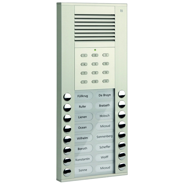 TCS ASE51160-0010 Audio Außenstation Serie ASE 16 Klingeltasten (rechts-/linksbündig) mit integriertem Codeschloss AP silber