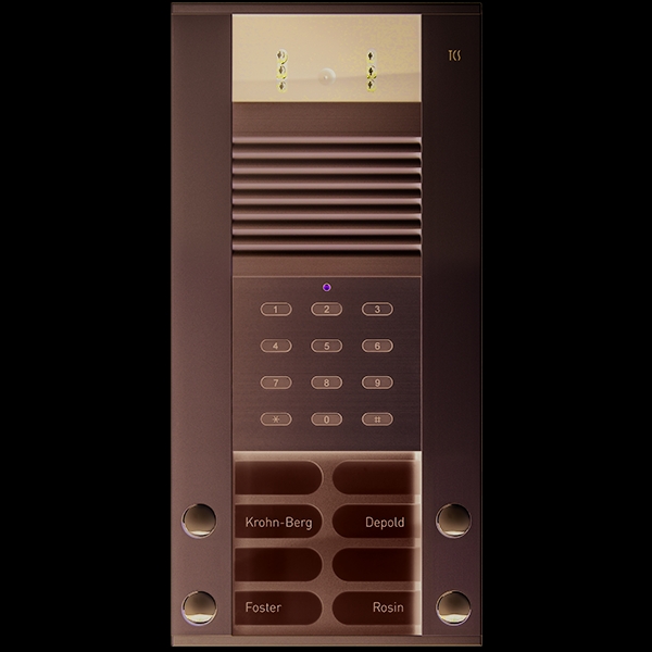 TCS AVD98040-0010 IP-Video-Außenstation Serie AVD IP mit 4 Klingeltasten (rechts-/linksbündig) und integriertem Nummernblock AP silber