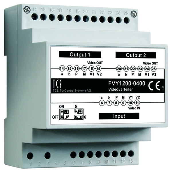 TCS FVY1200-0400 Video Verteiler zum Aufsplitten von Videosträngen 2-fach Hutschiene 4 TE