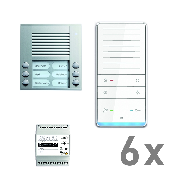 TCS PAAF062/001 audio:pack AP für 6 Wohneinheiten mit Außenstation PES 6 Klingeltasten + 6x Freisprecher ISW5031 + Steuergerät BVS20