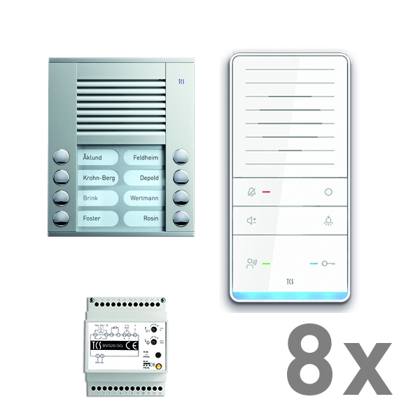 TCS PAAF082/001 audio:pack AP für 8 Wohneinheiten mit Außenstation PES 8 Klingeltasten + 8x Freisprecher ISW5031 + Steuergerät BVS20