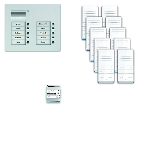 TCS PAUF102/001 audio:pack UP für 10 Wohneinheiten mit Außenstation PUK 10 Klingeltasten 2-spaltig + 10x Freisprecher ISW5031 + Steuergerät BVS20