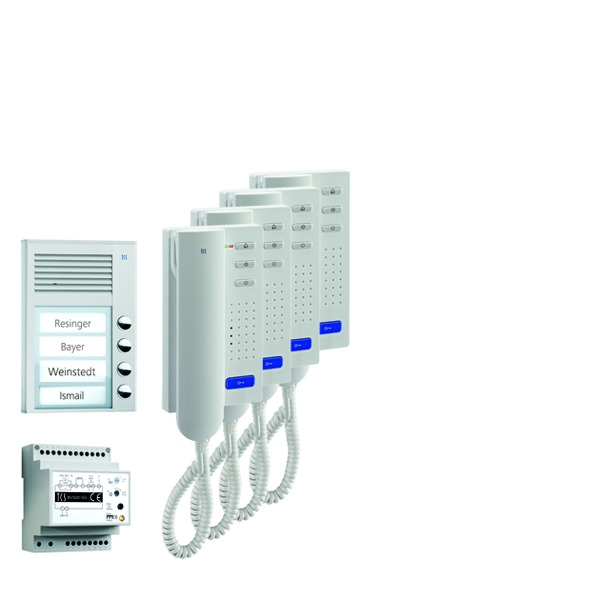 TCS PPA04-EN/02 audio:pack AP für 4 Wohneinheiten mit Außenstation PAK 4 Klingeltasten + 4x Türtelefon ISH3030 + Steuergerät BVS20