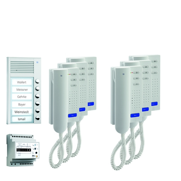 TCS PPA06-EN/02 audio:pack AP für 6 Wohneinheiten mit Außenstation PAK 6 Klingeltasten + 6x Türtelefon ISH3030 + Steuergerät BVS20