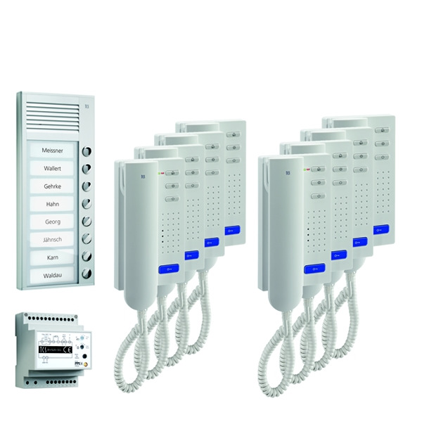 TCS PPA08-EN/02 audio:pack AP für 8 Wohneinheiten mit Außenstation PAK 8 Klingeltasten + 8x Türtelefon ISH3030 + Steuergerät BVS20