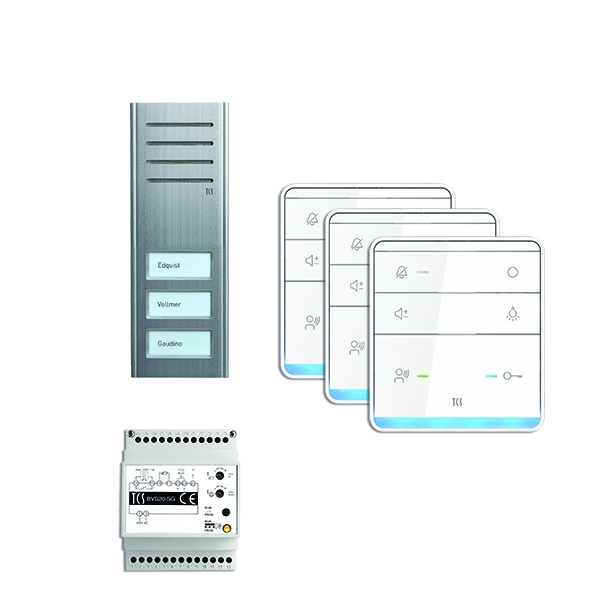 TCS PSX2330-0000 audio:pack AP für 3 Wohneinheiten mit Außenstation ASX 3 Klingeltasten + 3x Freisprecher ISW5010 + Steuergerät BVS20