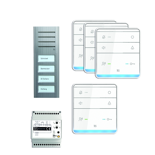 TCS PSX2340-0000 audio:pack AP für 4 Wohneinheiten mit Außenstation ASX 4 Klingeltasten + 4x Freisprecher ISW5010 + Steuergerät BVS20