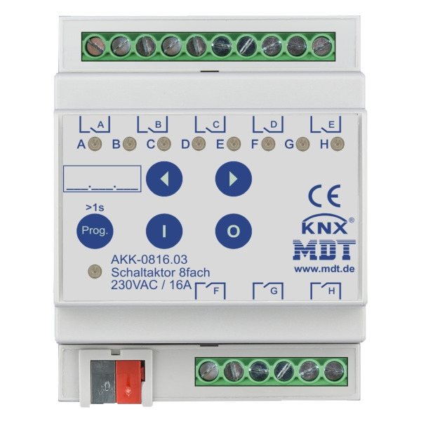 MDT AKK-0816.03 KNX Schaltaktor 8-fach 4TE REG 16 A 230 V AC Kompakt 70 µF 10 EVG