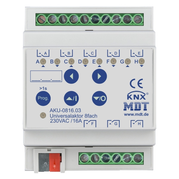 MDT AKU-0816.03 KNX Universalaktor 8-fach 4TE REG 16 A 230 V AC 100 µF 15 EVG