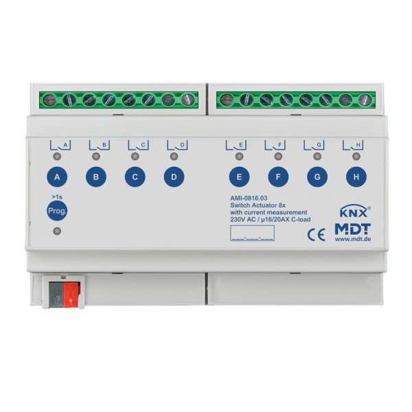 MDT AMI-0816.03 KNX Schaltaktor 8-fach 8TE REG 16/20 A 230 V AC C-Last mit Strommessung 200 µF