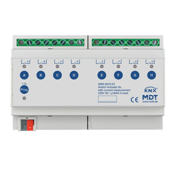 MDT AMS-0816.03 KNX Schaltaktor 8-fach 8TE REG 16 A 230 V AC C-Last mit Strommessung 140 µF