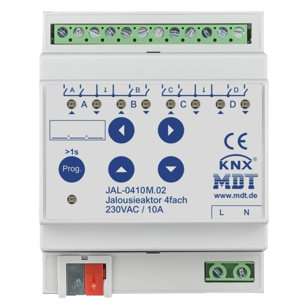 MDT JAL-0410M.02 KNX Jalousieaktor 4-fach mit Fahrzeitmessung 4TE REG 8 A 230 V AC