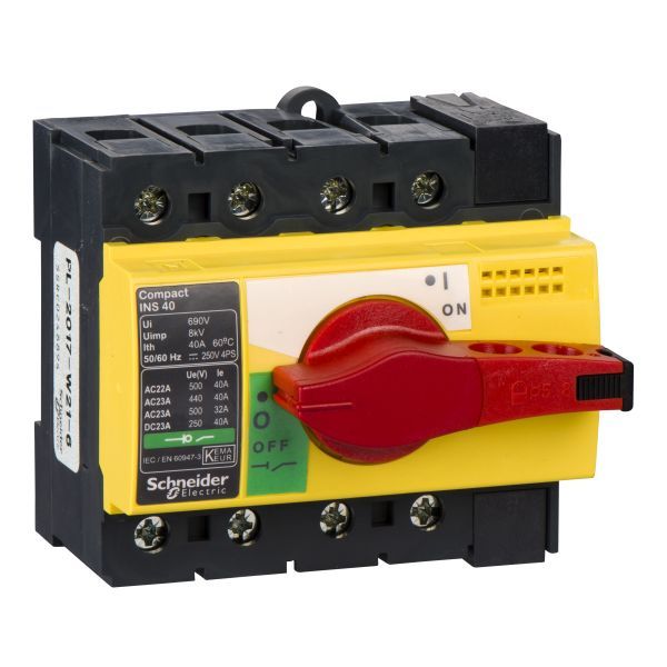 Schneider 28917 Lasttrennsch. INS40,4P, 40A/690V AC/250V DC,Drehantrieb rot/Grund gelb