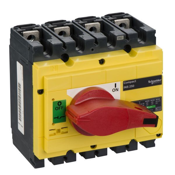 Schneider 31127 Lasttrennsch. INS250,4P, 250A/690V AC/250V DC,Drehantrieb rot/Grund gelb