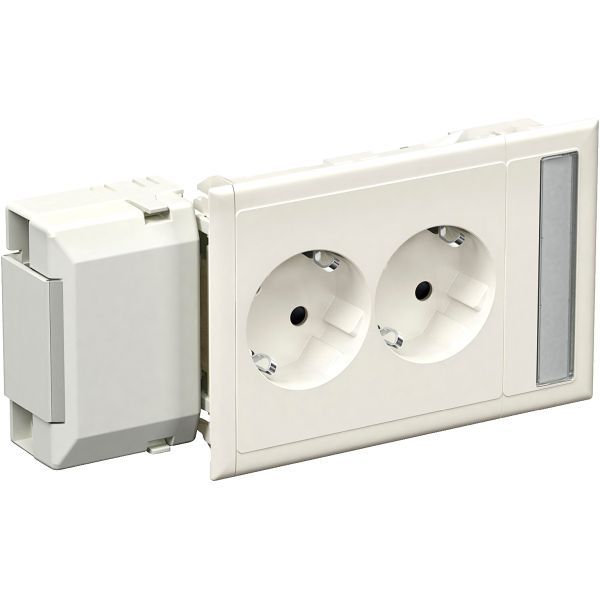 Schneider 5940021 Doppelsteckdose mit Schriftfeld fuer Kanaleinbau CYB-PS weiss RAL 9010