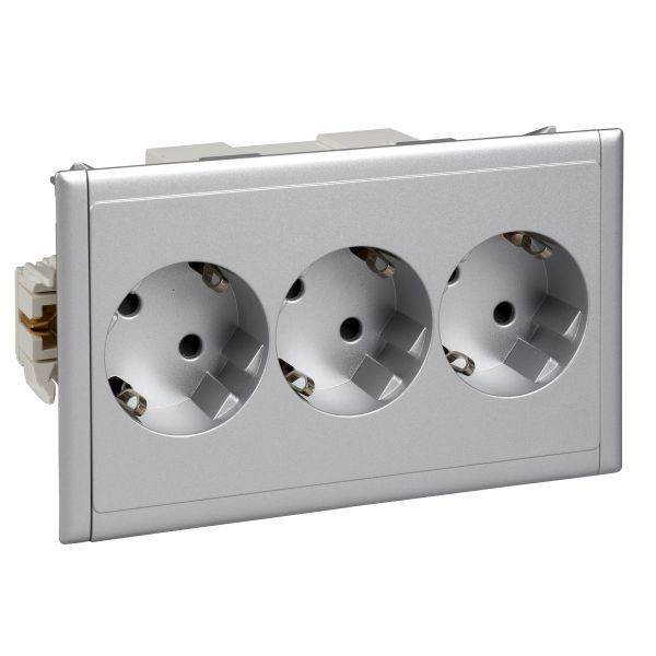 Schneider 5940111 Schukosteckdose 3-fach, 16A/250V, Klemmen 5x2,5qmm, RAL 9010, Etikettenfenster