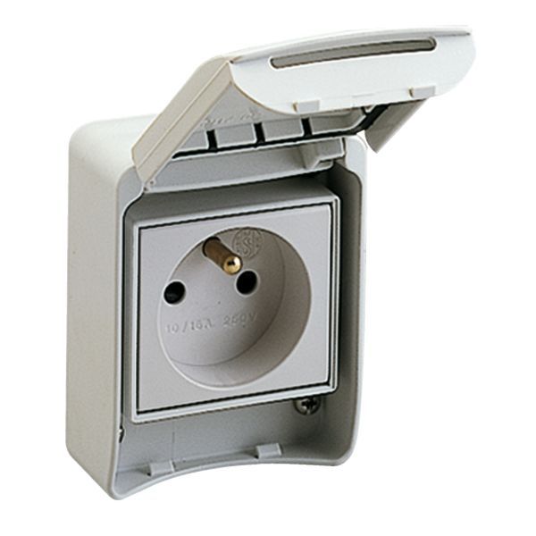 Schneider 81140 Anbausteckdosen, grau, 2p+E, 10/16A, 250 V, Frankreich, IP65