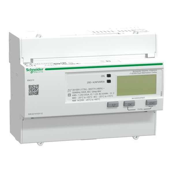 Schneider A9MEM3310 Energiezähler iEM3310, 3-phasig, 125A, mit Teilzähler, S0-Impuls, MID konform, Genauigkeitsklasse 1