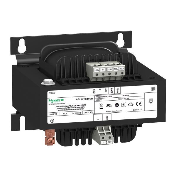 Schneider Electric ABL6TS100B Sicherheits- u. Trenntransformator E: 230/400 VAC A: 1x 24 VAC 1000 VA