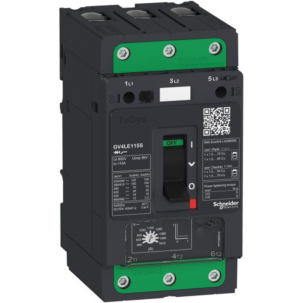 Schneider GV4LE25S Motorschutzschalter mag. - TeSys GV4 - 25A 3P 100kA - EvLink - Kipphebel