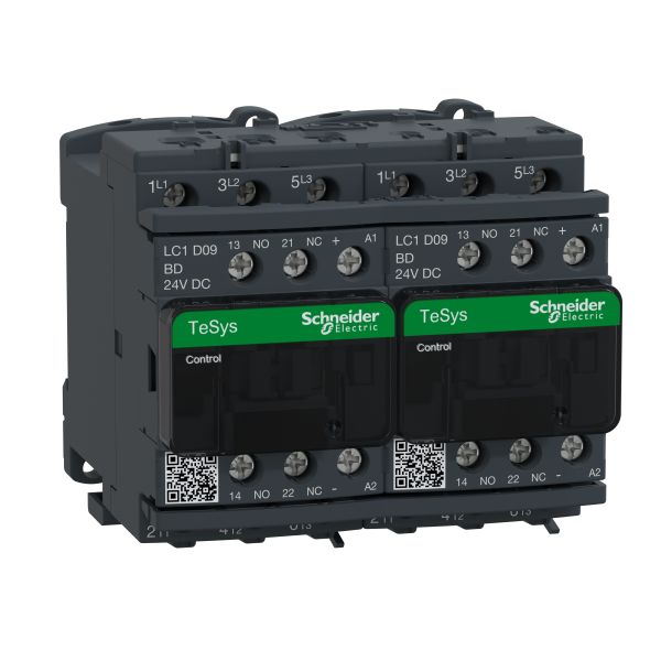 Schneider LC2D09BD Wendeschützkombination, 3p+1S+1Ö, 4kW/400V/AC3 9A, Spule 24V DC