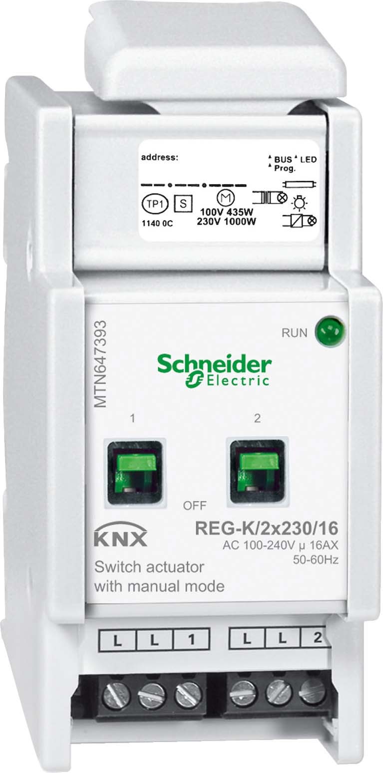 Schneider Electric MTN647393 Schaltaktor REG-K/2x230/16 mit Handbetätigung lichtgrau