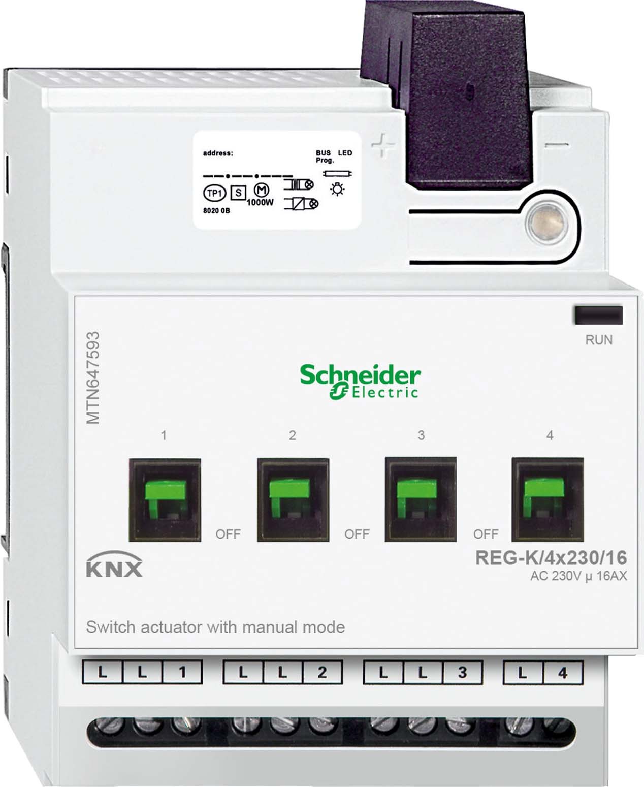Schneider Electric MTN647593 Schaltaktor REG-K/4x230/16 mit Handbetätigung lichtgrau