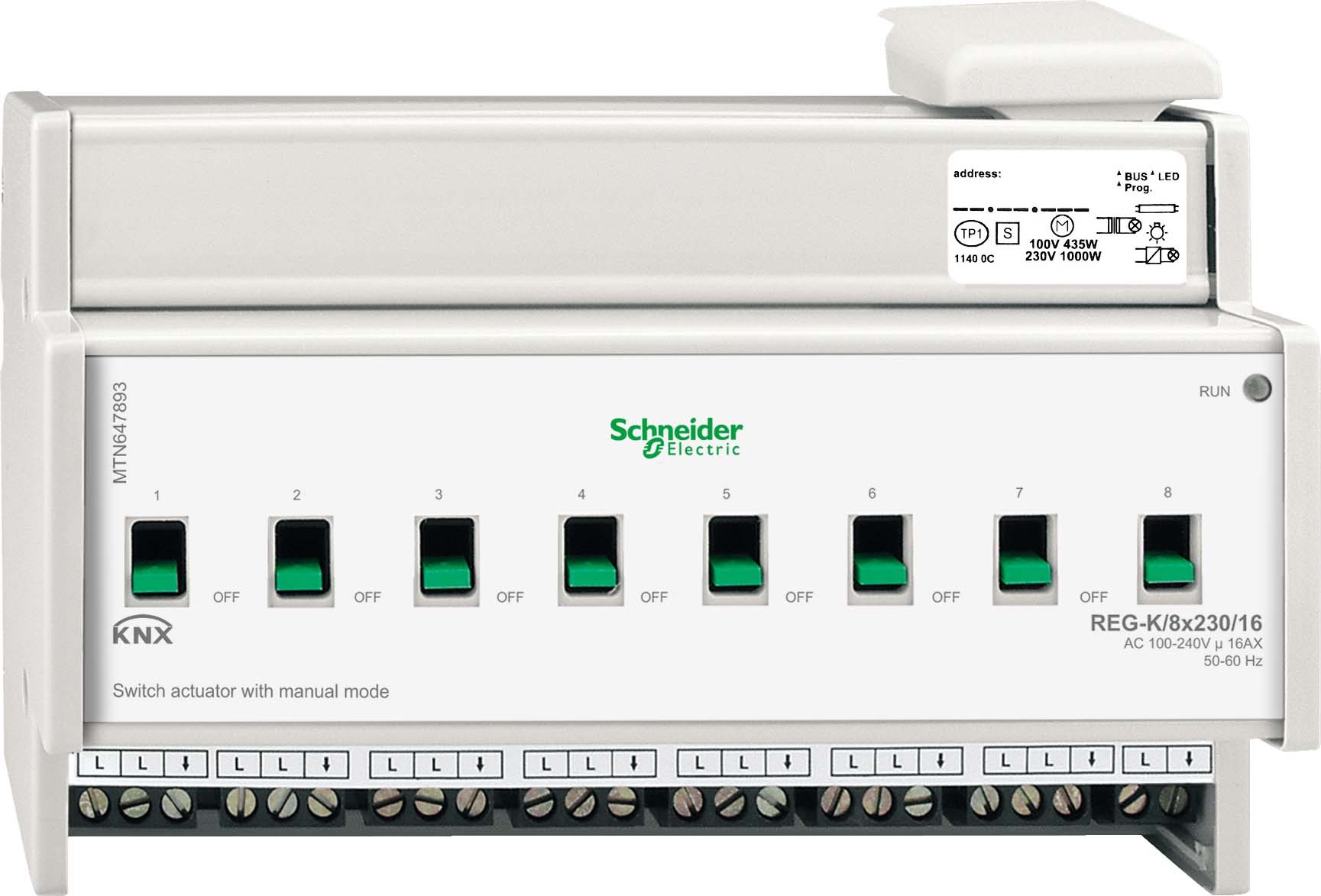 Schneider MTN647893 Schaltaktor REG-K/8x230/16 mit Handbetätigung, lichtgrau