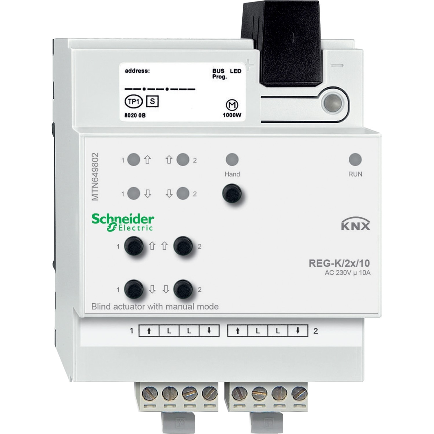 Schneider MTN649802 Jalousieaktor REG-K/2x/10 mit Handbetätigung, lichtgrau
