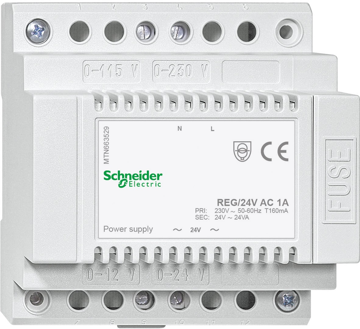 Schneider MTN663529 Spannungsversorgung REG, AC 24 V/1 A , lichtgrau