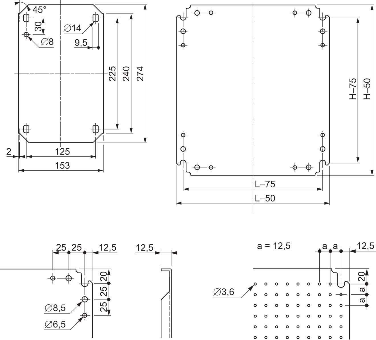 Schneider NSYMF1010 Mikroperf. Montageplatte H1000xB1000m. Öffng. Durchm. 3,6mm auf 12,5mm Abstand
