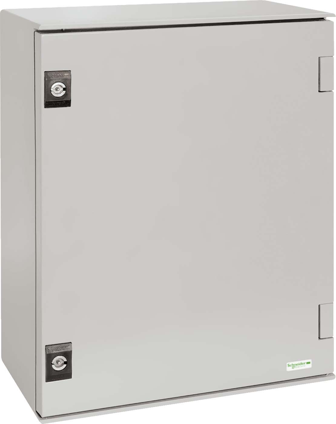 Schneider NSYPLM43PG PanelSeT PLM Polyestergehäuse - Wandmontage, einfache Tür, mit Metall-MP H430xB330xT200mm IP66, IK10, RAL 7035